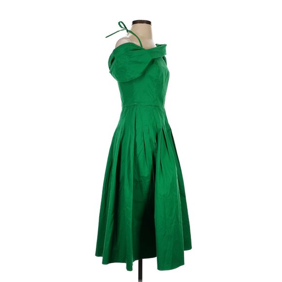 Oscar de la Renta Off-Shoulder Silk Midi Dress Green Pre-Spring 2024 4 - Picture 6 of 8
